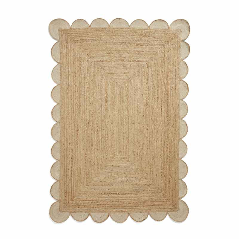 Savannah Jute Scallop Plain Flat Weave Rugs in Natural