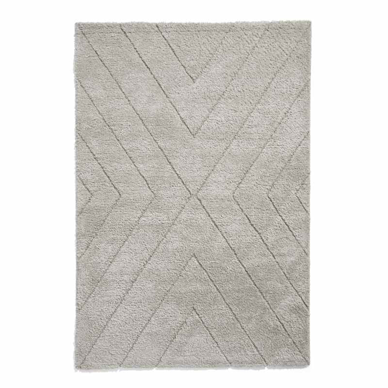 Ideal Shaggy 80362 Berber Geometric Rugs in Silver Grey