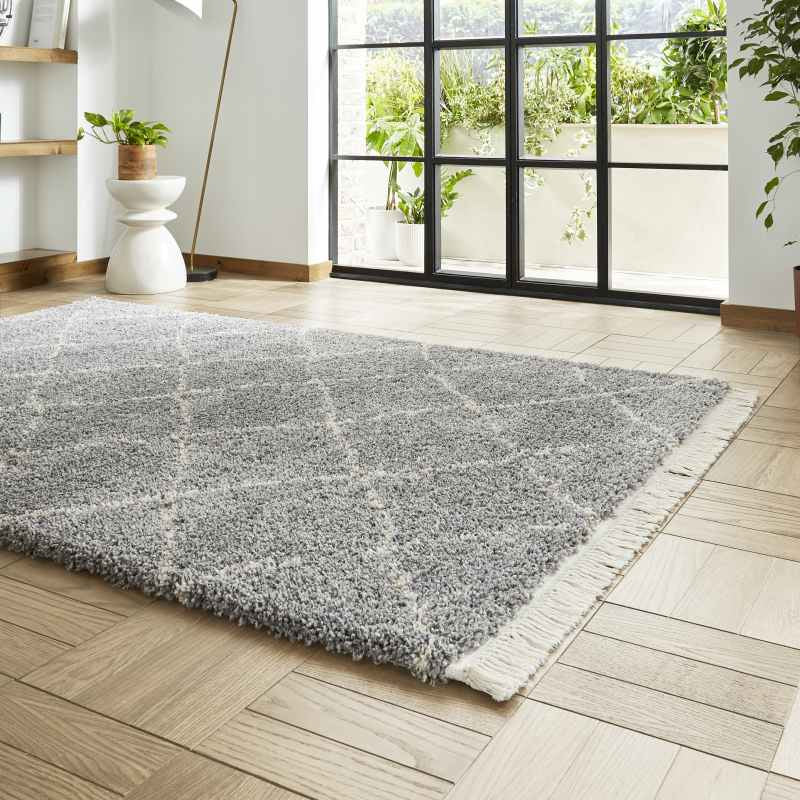 Boho 5413 Berber Shaggy Modern Rugs in Grey