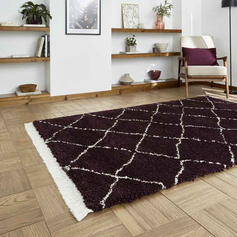 Boho 5413 Berber Shaggy Modern Rugs in Purple