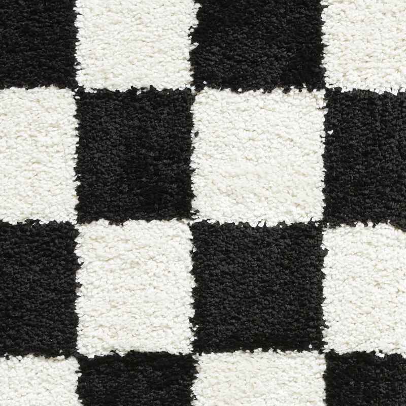 Boho 9433 Checkerboard Shaggy Modern Rugs in Black White