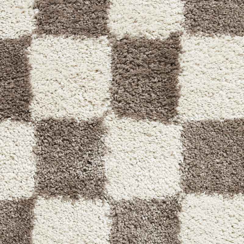 Boho 9433 Checkerboard Shaggy Modern Rugs in Cream White
