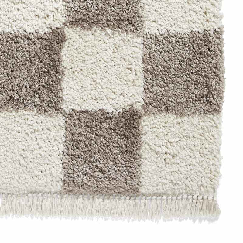 Boho 9433 Checkerboard Shaggy Modern Rugs in Cream White