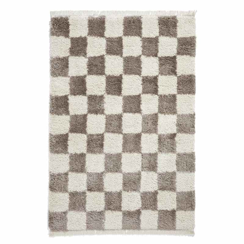 Boho 9433 Checkerboard Shaggy Modern Rugs in Cream White
