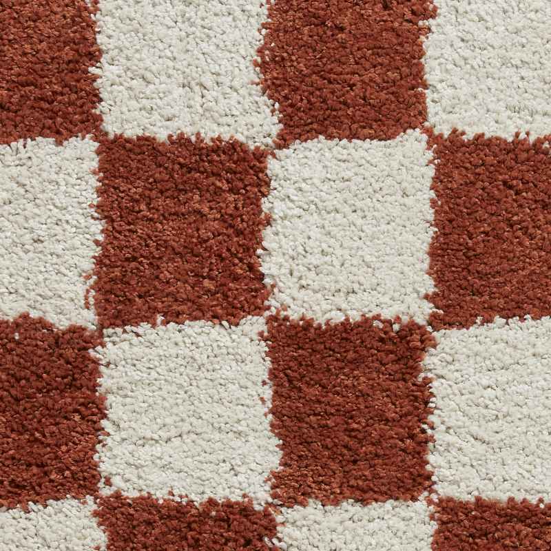 Boho 9433 Checkerboard Shaggy Modern Rugs in Rust Brown