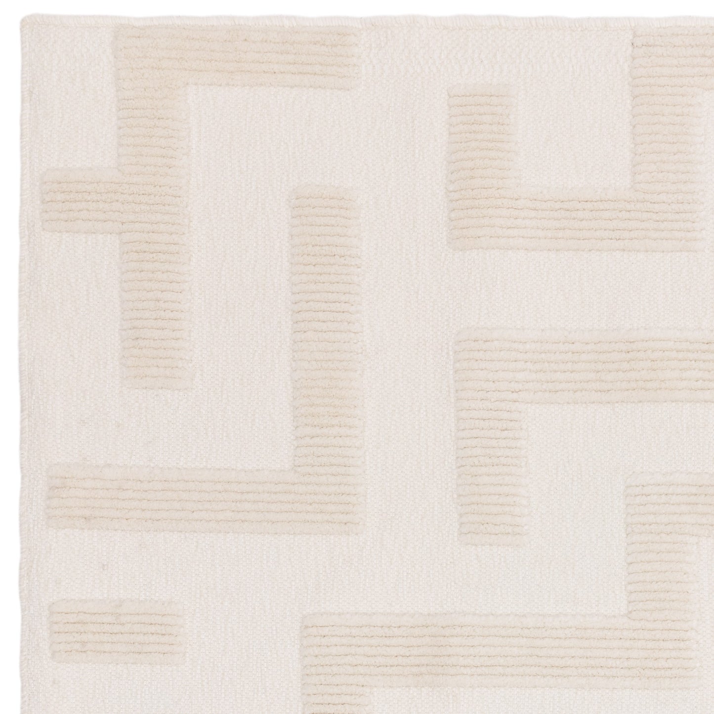 Freja Cove Boho Textured Geometric Washable Rugs in Ivory White