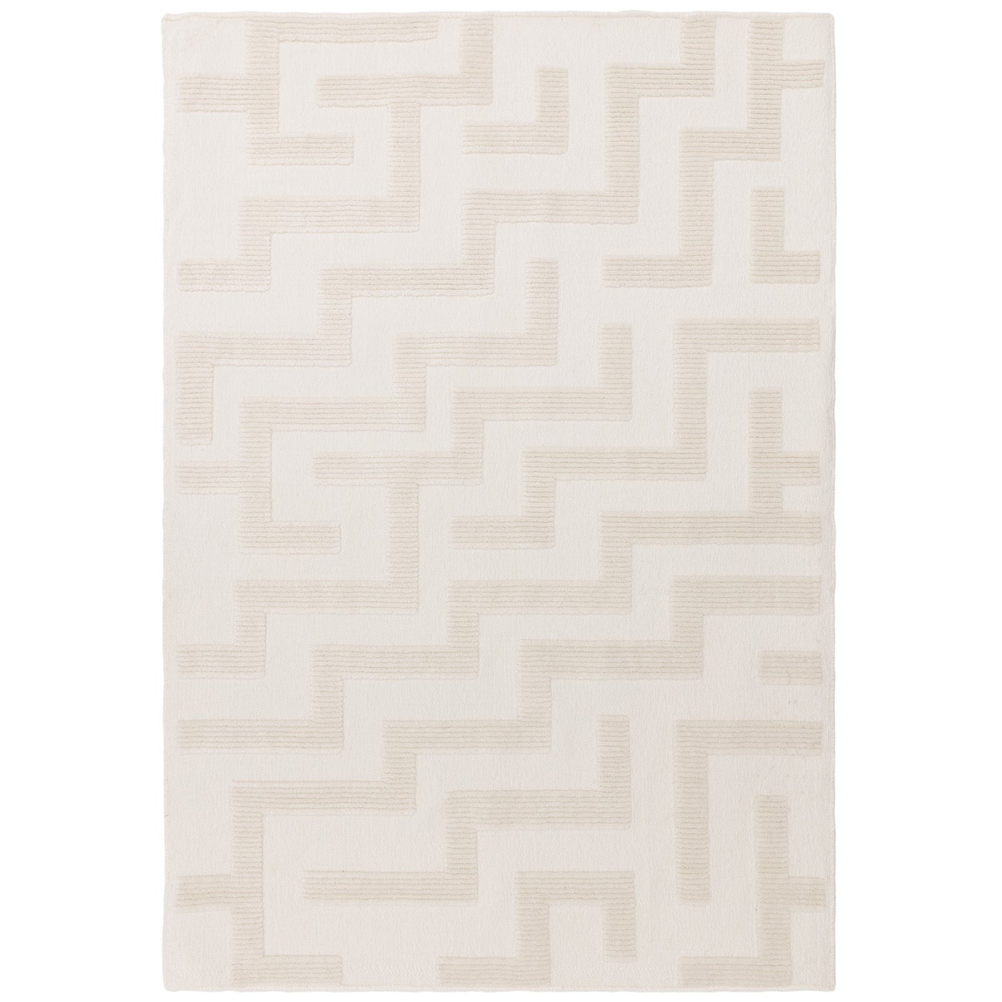 Freja Cove Boho Textured Geometric Washable Rugs in Ivory White