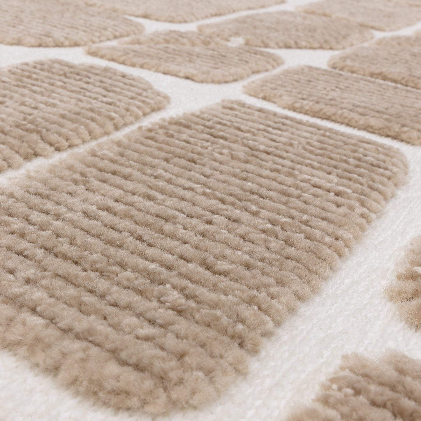 Freja Method Boho Textured Geometric Washable Rugs in Sand Natural