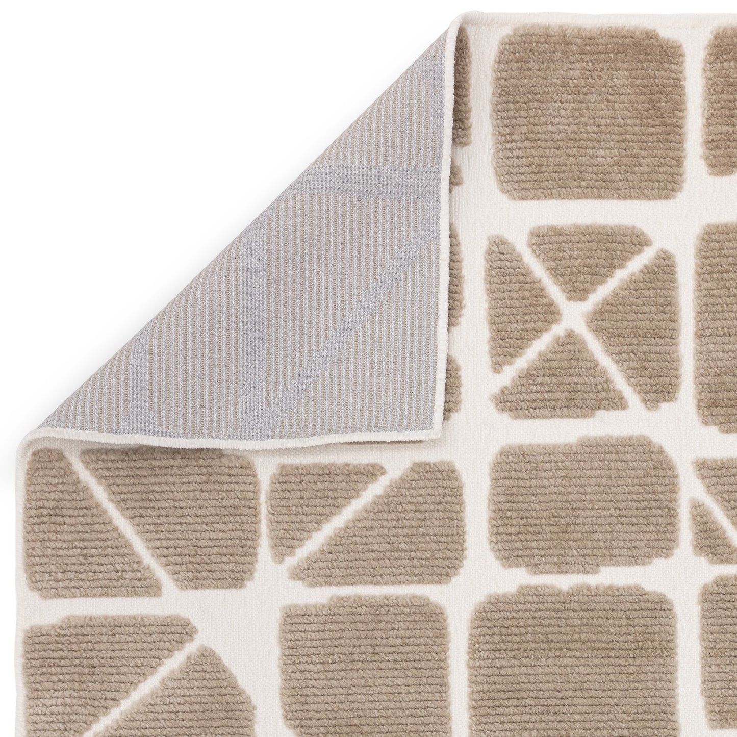 Freja Method Boho Textured Geometric Washable Rugs in Sand Natural