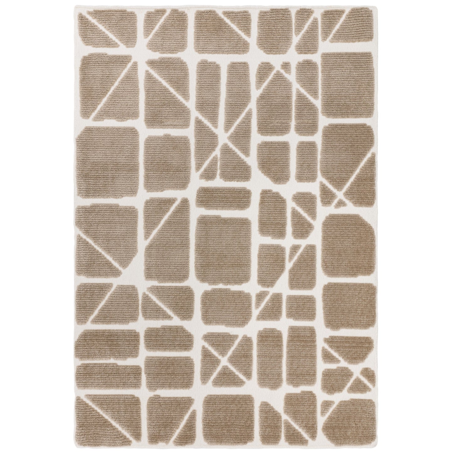 Freja Method Boho Textured Geometric Washable Rugs in Sand Natural