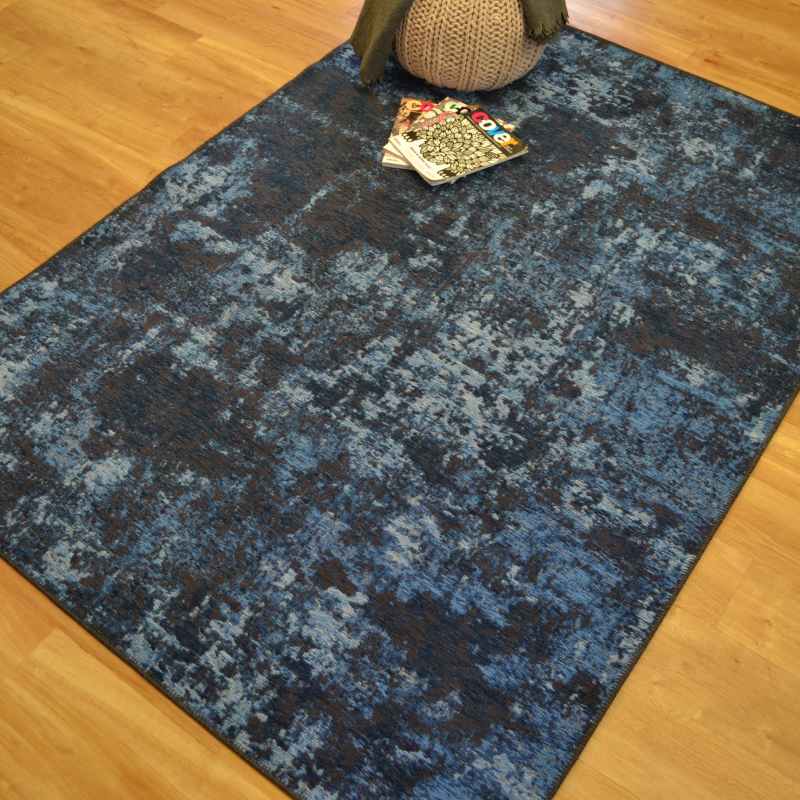 Bruges Abstract Rugs 97003 5006 in Blue Cotton Chenille