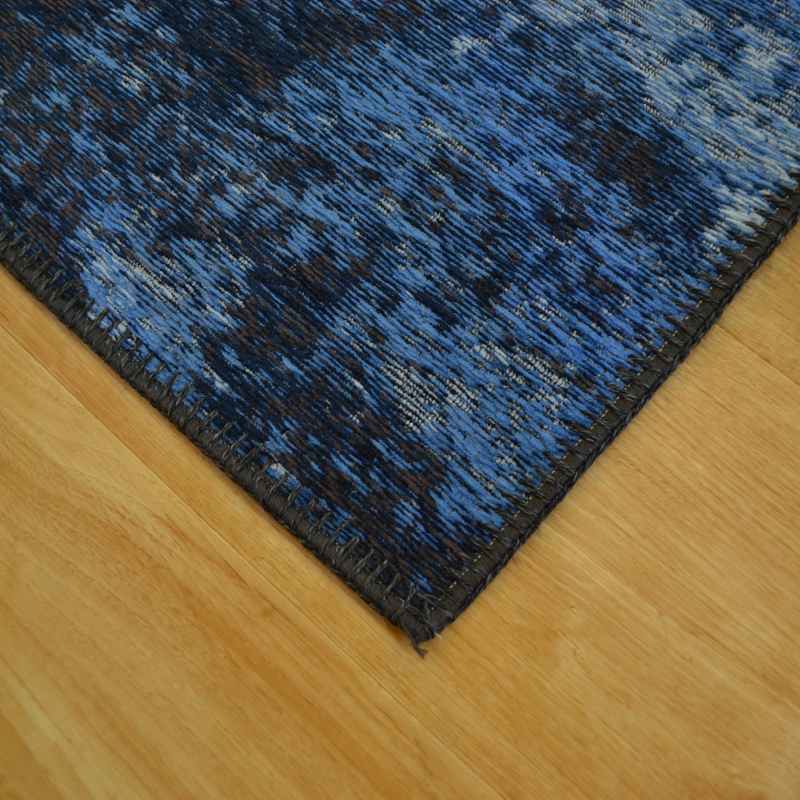 Bruges Abstract Rugs 97003 5006 in Blue Cotton Chenille