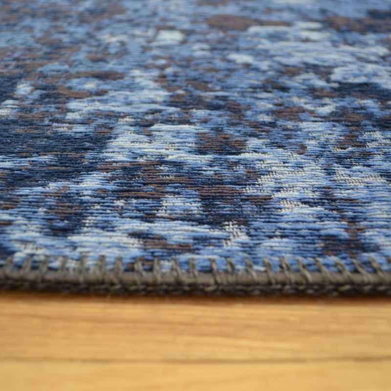 Bruges Abstract Rugs 97003 5006 in Blue Cotton Chenille
