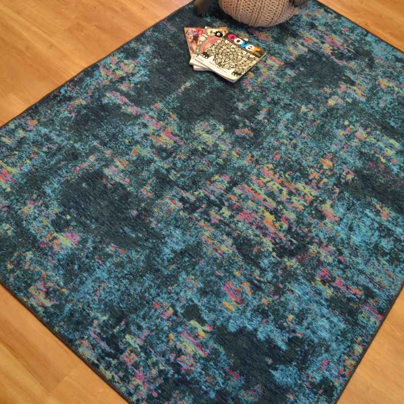 Bruges Abstract Rugs 97003 5008 in Teal Cotton Chenille