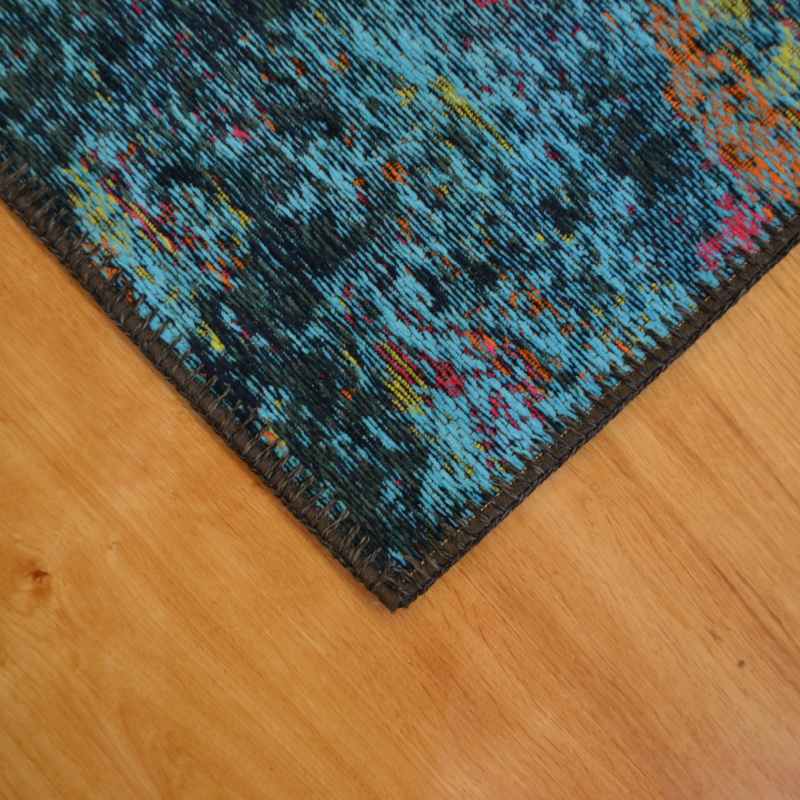 Bruges Abstract Rugs 97003 5008 in Teal Cotton Chenille