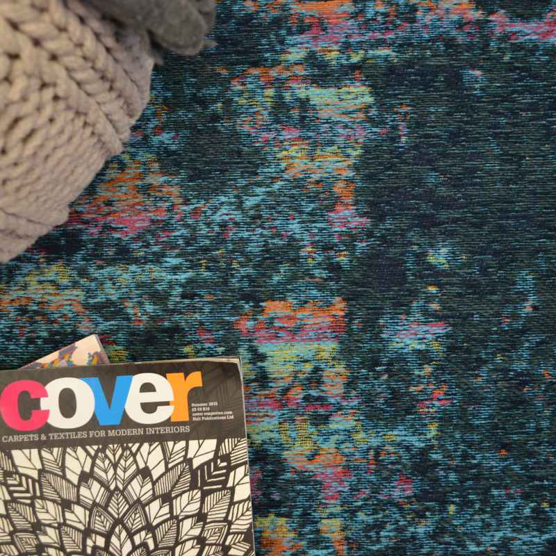 Bruges Abstract Rugs 97003 5008 in Teal Cotton Chenille