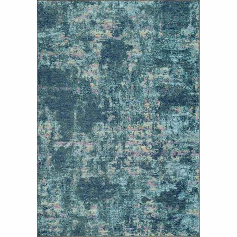 Bruges Abstract Rugs 97003 5008 in Teal Cotton Chenille