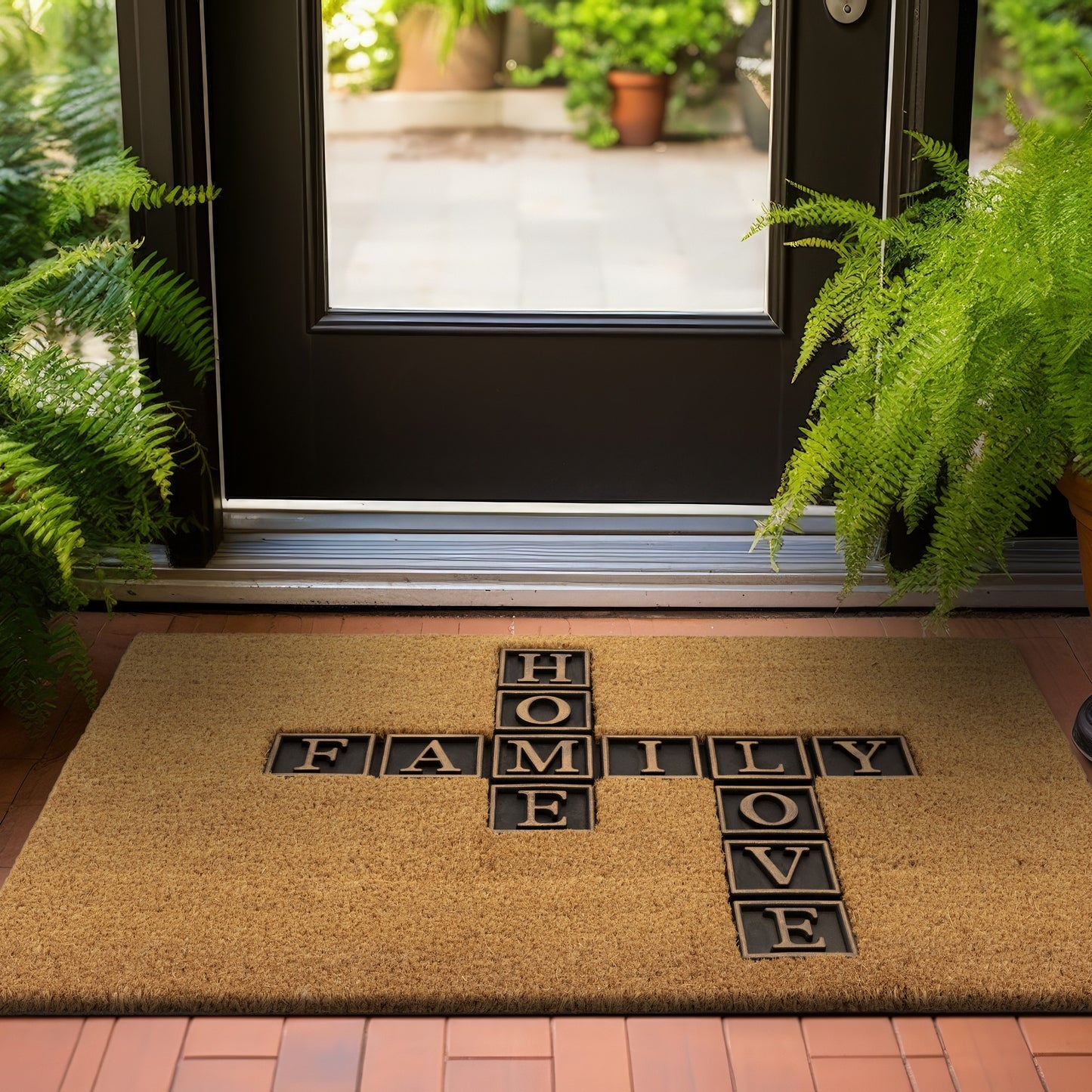 DM02 Home Family Love Coir Doormat in Natural
