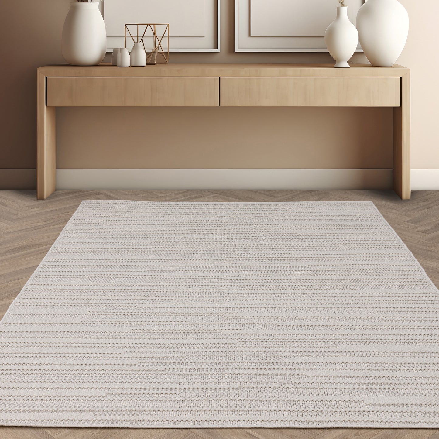 Camber Stripe Modern Textured Rugs in Sand Natural