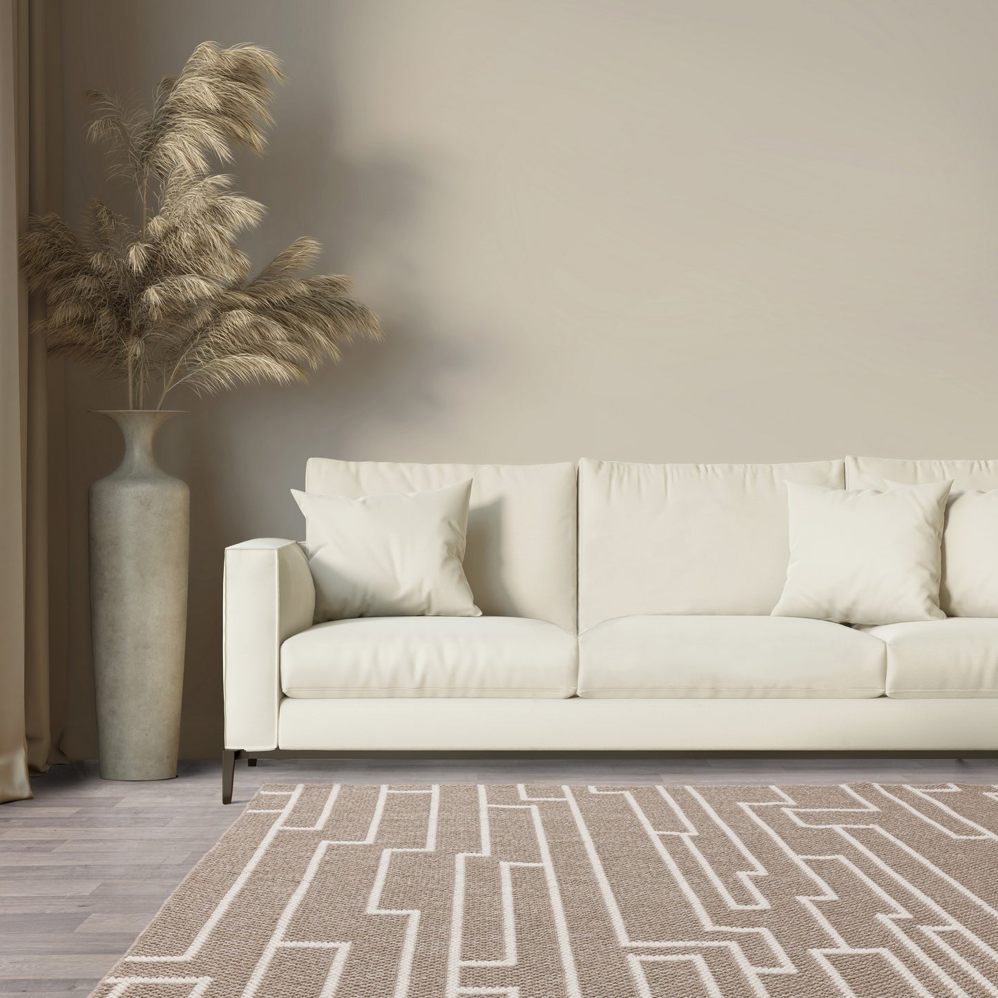 Camber Track Modern Textured Rugs in Sand Natural