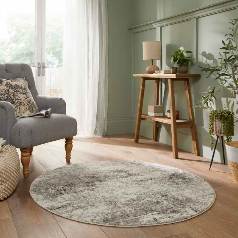Rossa ROS03 Abstract Circle Rug by Concept Looms in Ivory Grey
