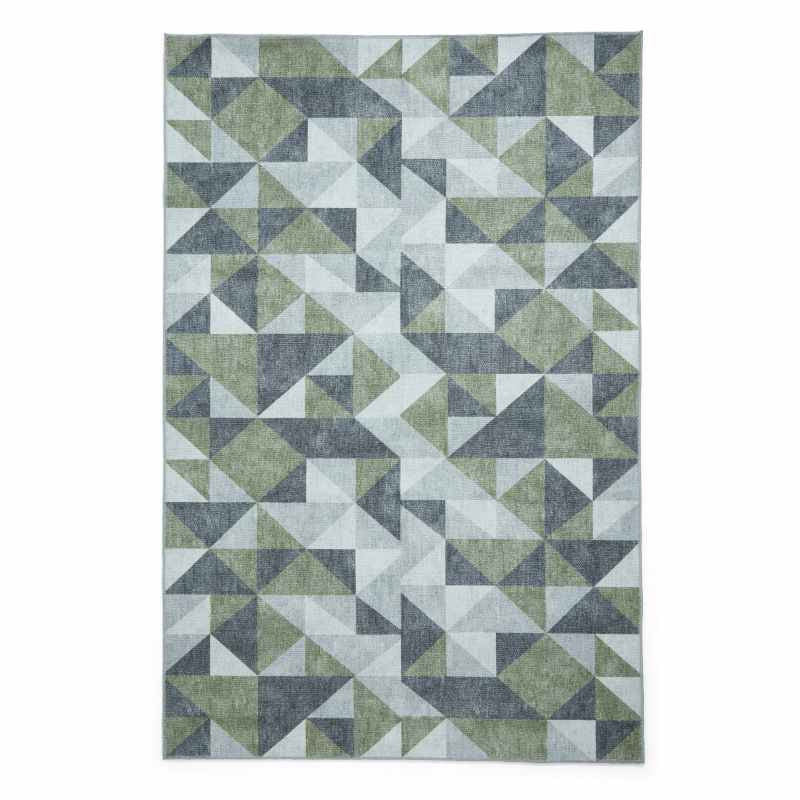 Coral H1057 Modern Washable Geometric Rugs in Green Grey