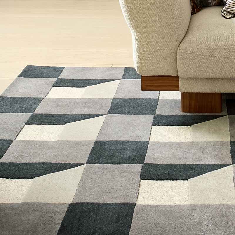 Blocks Geometric Wool Rugs 141904 Slate Grey by Harlequin