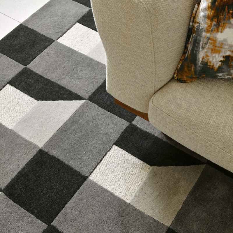 Blocks Geometric Wool Rugs 141904 Slate Grey by Harlequin