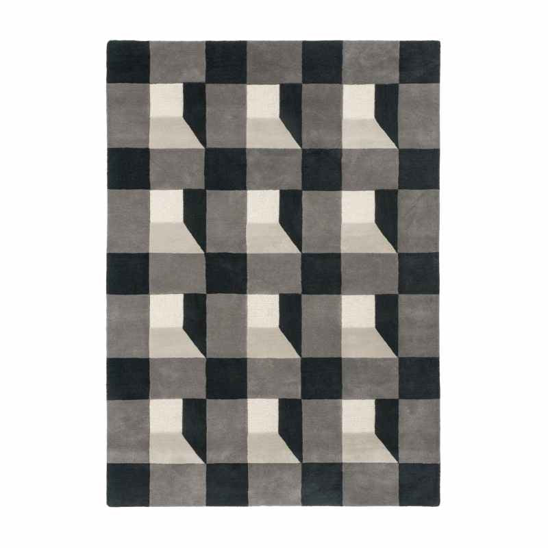 Blocks Geometric Wool Rugs 141904 Slate Grey by Harlequin