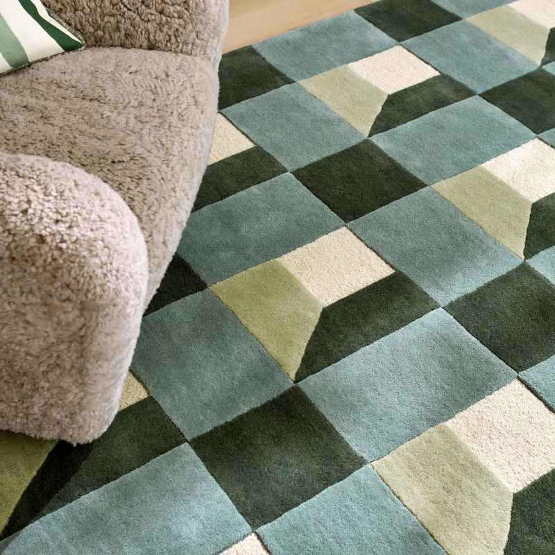 Blocks Geometric Wool Rugs 141907 Fern Green by Harlequin
