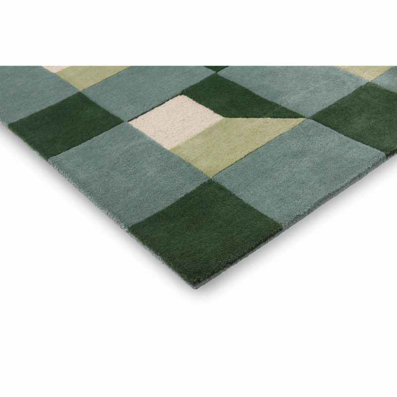 Blocks Geometric Wool Rugs 141907 Fern Green by Harlequin