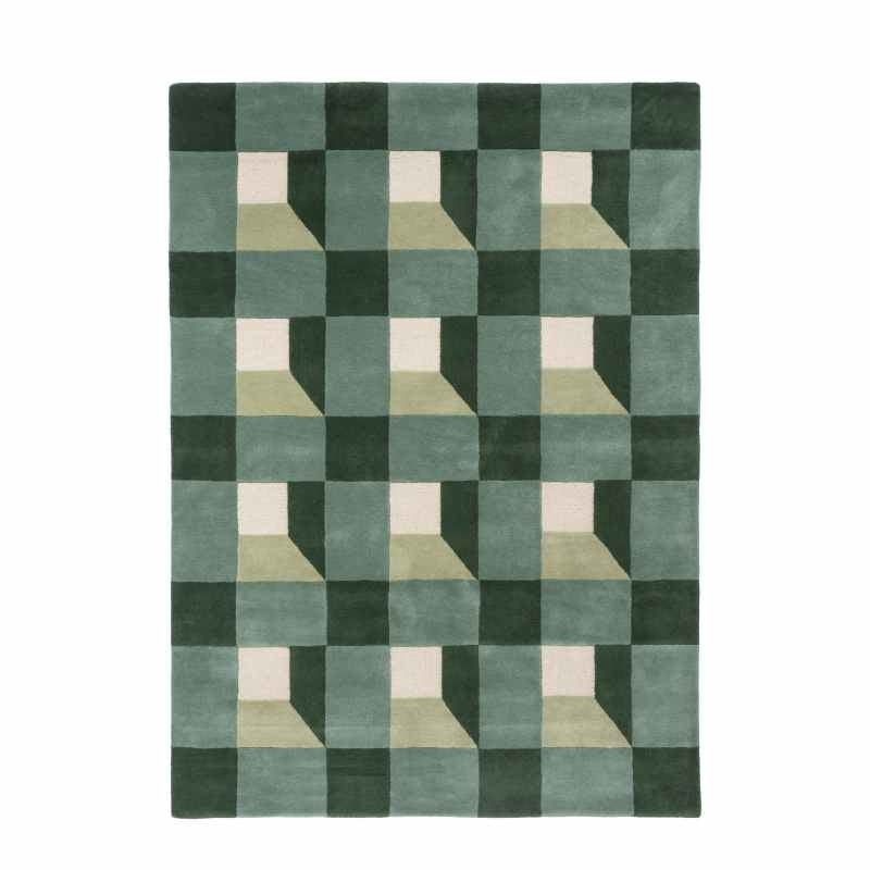 Blocks Geometric Wool Rugs 141907 Fern Green by Harlequin