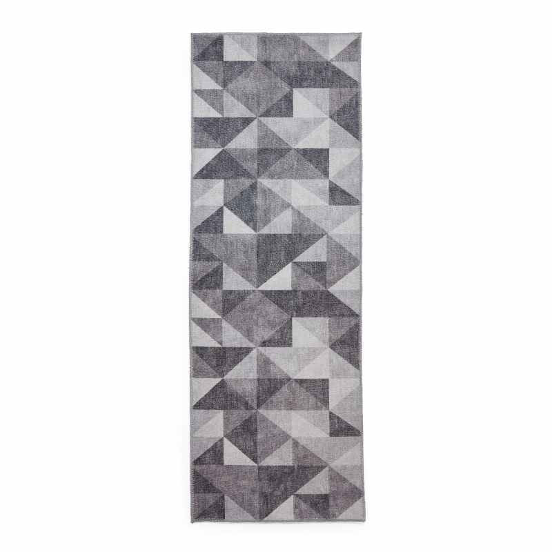 Coral H1057 Modern Washable Geometric Runner Rugs in Grey