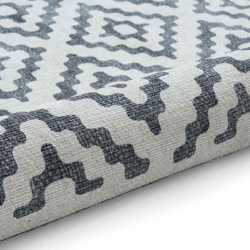 Coral H1058 Modern Washable Geometric Runner Rugs in Grey