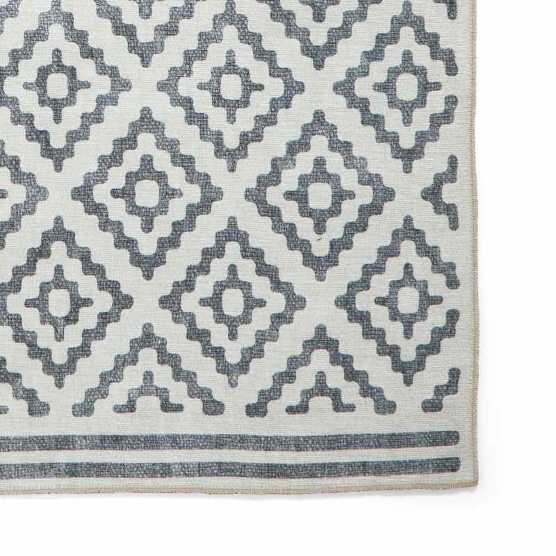 Coral H1058 Modern Washable Geometric Runner Rugs in Grey