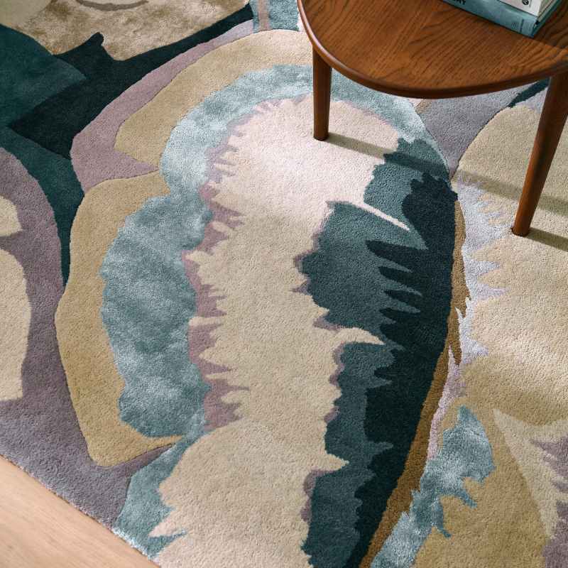 Calathea Floral Wool Rugs 142905 Shiitake Wildwater by Harlequin