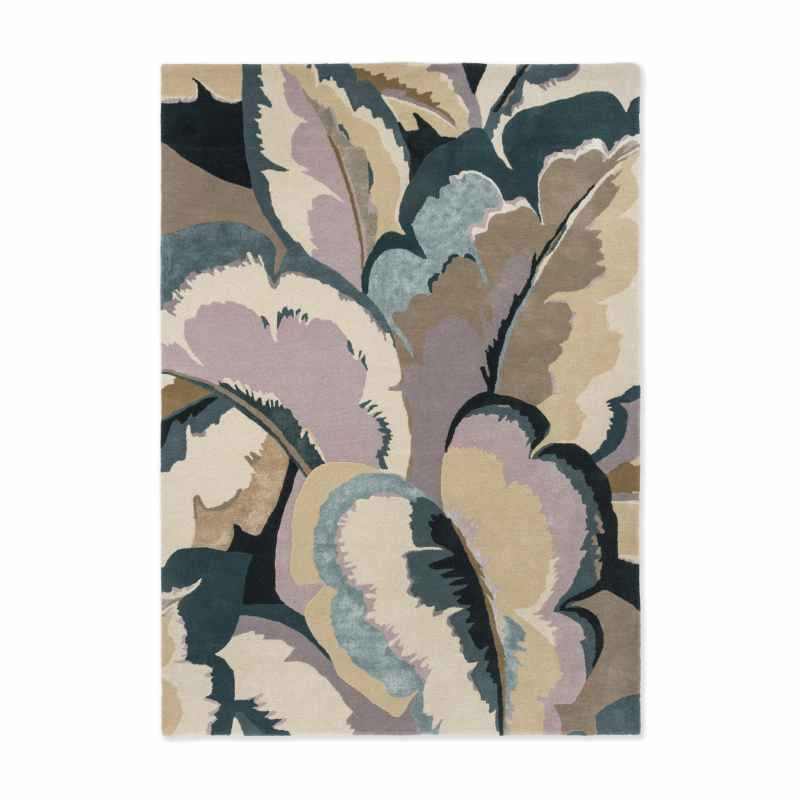 Calathea Floral Wool Rugs 142905 Shiitake Wildwater by Harlequin
