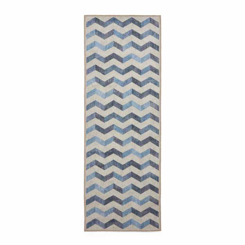 Coral H1059 Modern Washable Chevron Runner Rugs in Blue