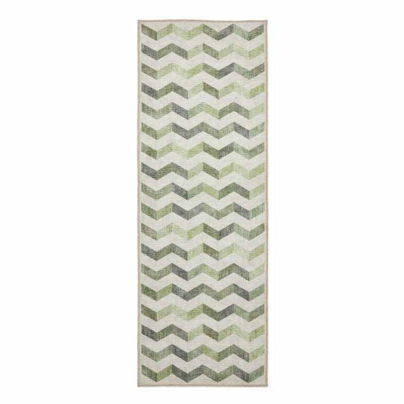 Coral H1059 Modern Washable Chevron Runner Rugs in Green
