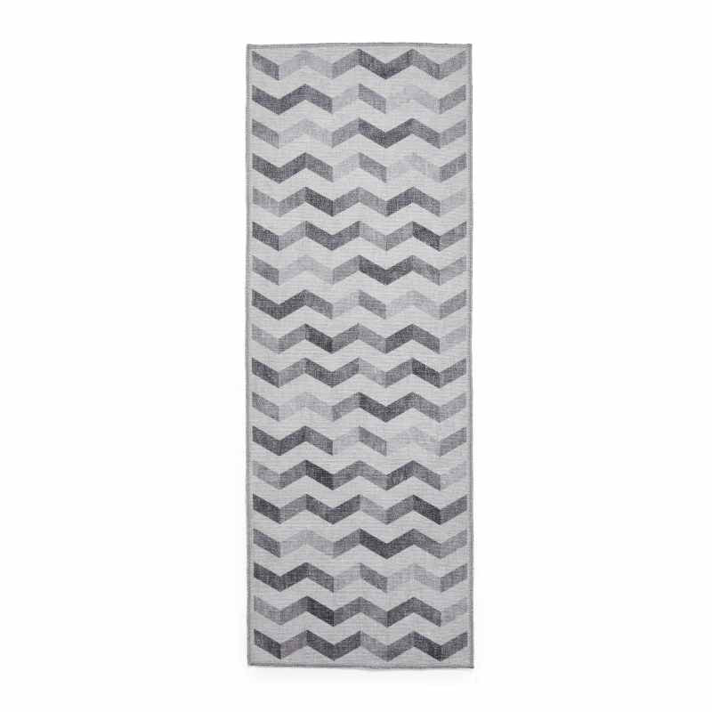 Coral H1059 Modern Washable Chevron Runner Rugs in Grey