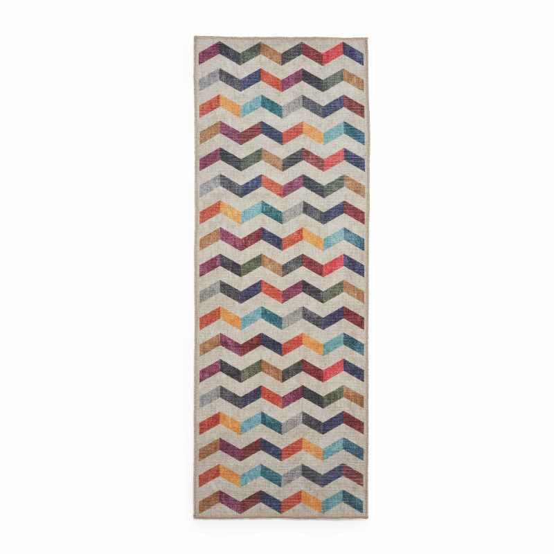 Coral H1059 Modern Washable Chevron Runner Rugs in Multi