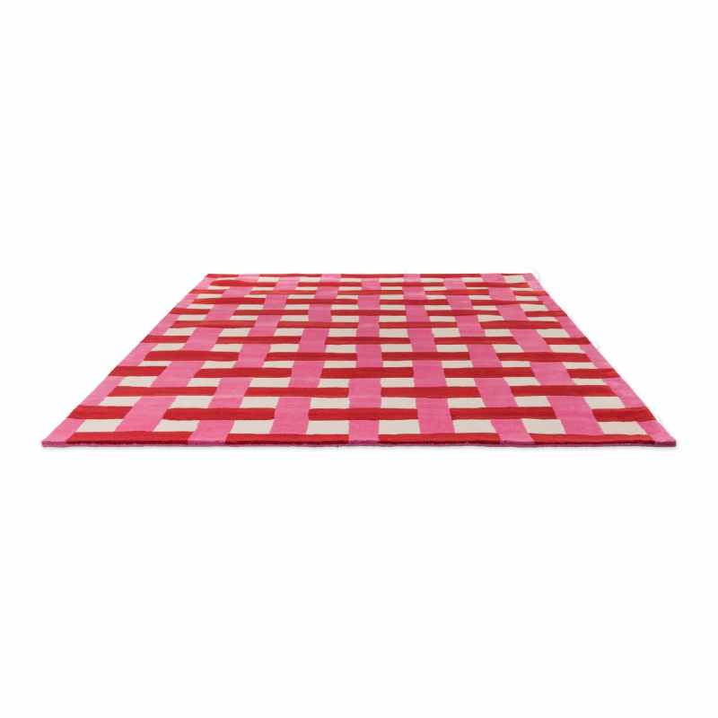 Basketweave Modern Check Wool Rugs 144102 Coral Rose by Harlequin x Sophie Robinson
