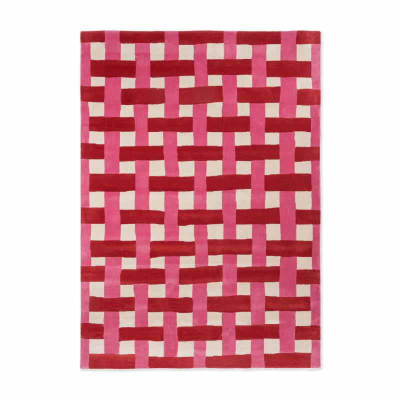 Basketweave Modern Check Wool Rugs 144102 Coral Rose by Harlequin x Sophie Robinson