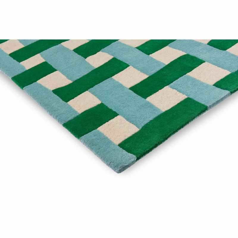 Basketweave Modern Check Wool Rugs 144107 Emerald Aquamarine by Harlequin x Sophie Robinson