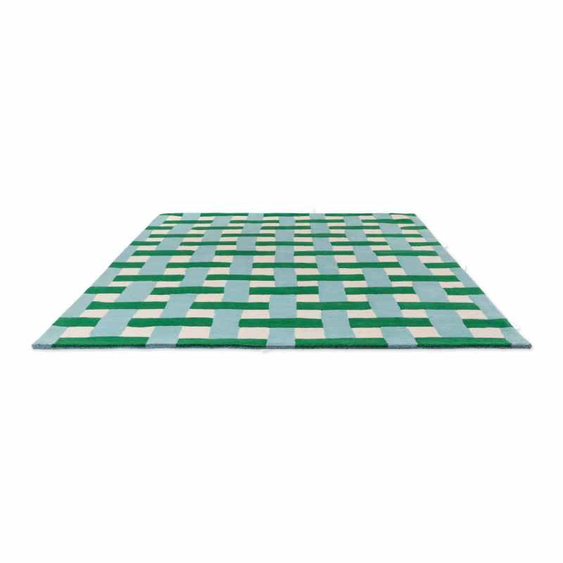 Basketweave Modern Check Wool Rugs 144107 Emerald Aquamarine by Harlequin x Sophie Robinson