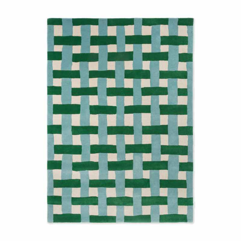 Basketweave Modern Check Wool Rugs 144107 Emerald Aquamarine by Harlequin x Sophie Robinson