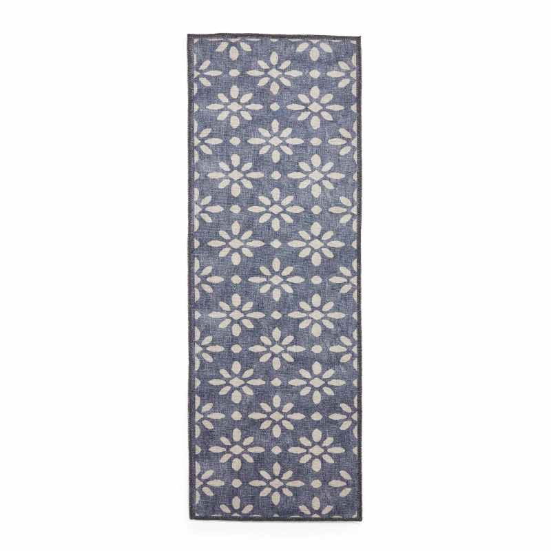 Coral H1062 Modern Washable Geometric Runner Rugs in Blue