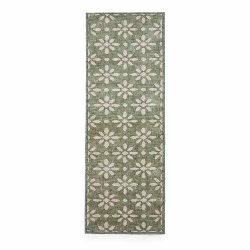 Coral H1062 Modern Washable Geometric Runner Rugs in Green