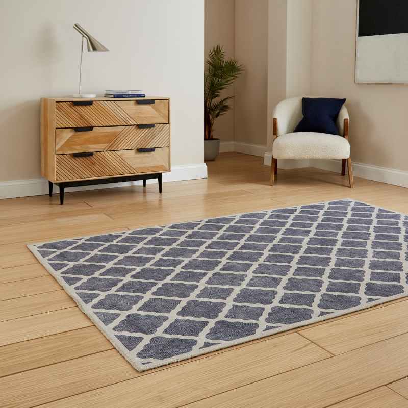 Coral H1063 Modern Washable Trellis Rugs in Blue