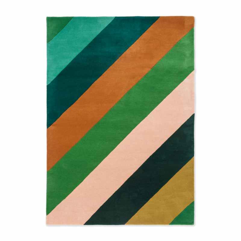 Sherbet Stripe Modern Wool Rugs 144417 Emerald Amber by Harlequin x Sophie Robinson